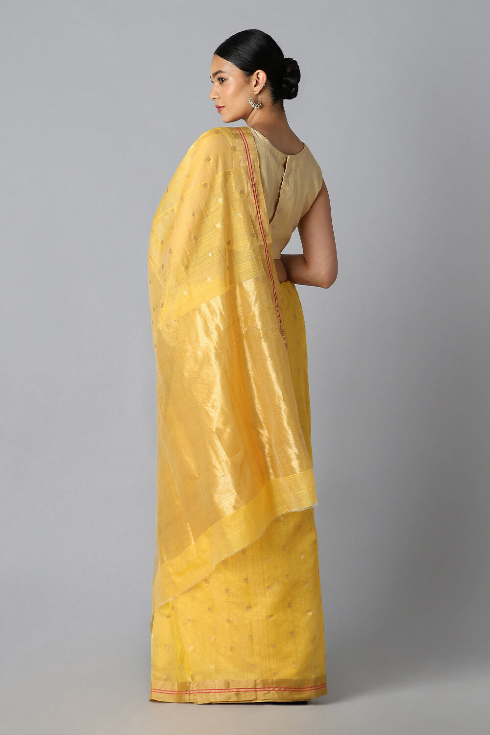 Yellow Pure Silk Cotton Chanderi Saree image number null