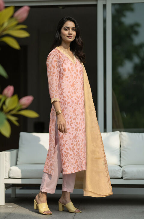 Pink Viscose Embroidered Kurta Set