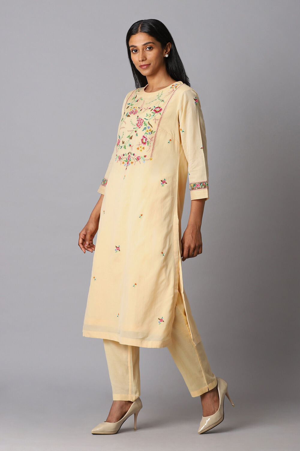 Light Yellow Viscose Embroidery Kurta Set image number null