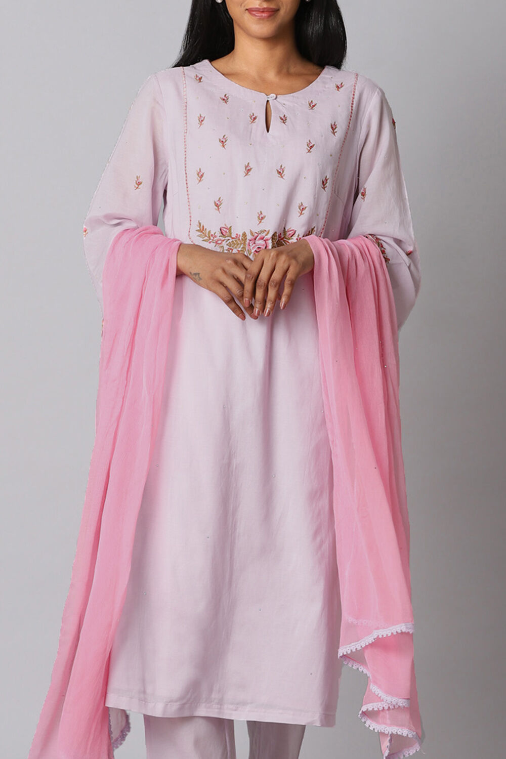 Light Pink Viscose Embroidery Kurta Set image number null