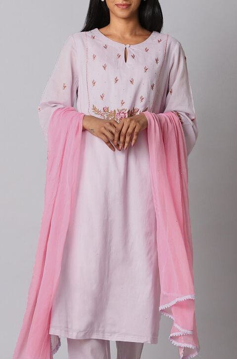 Light Pink Viscose Embroidery Kurta Set