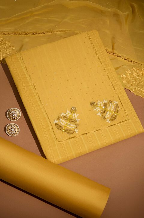 Light Yellow Pure Cotton Embroidered Unstitched Suit Set