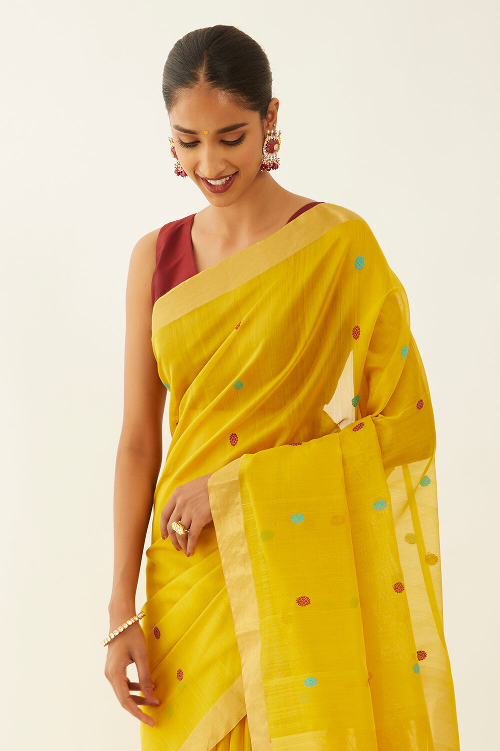 Yellow Pure Silk Cotton Chanderi Saree image number null