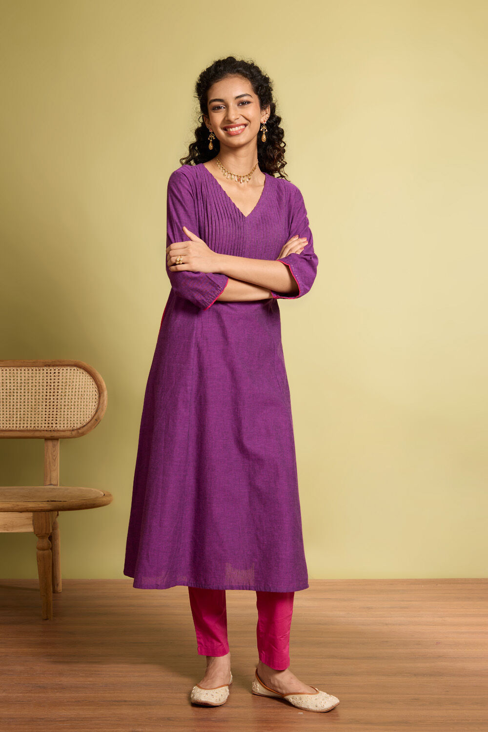 Purple Woven Pure Cotton Kurta image number null