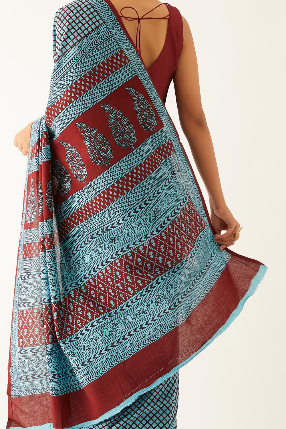 Light Blue Pure Cotton Bagh Printed Saree image number null