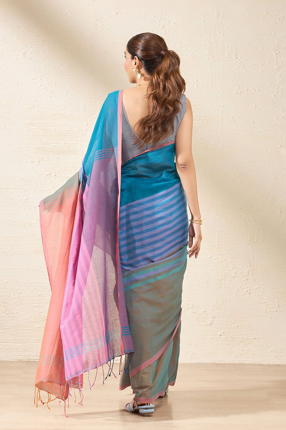 Blue Woven Pure Cotton Bengal Saree image number null