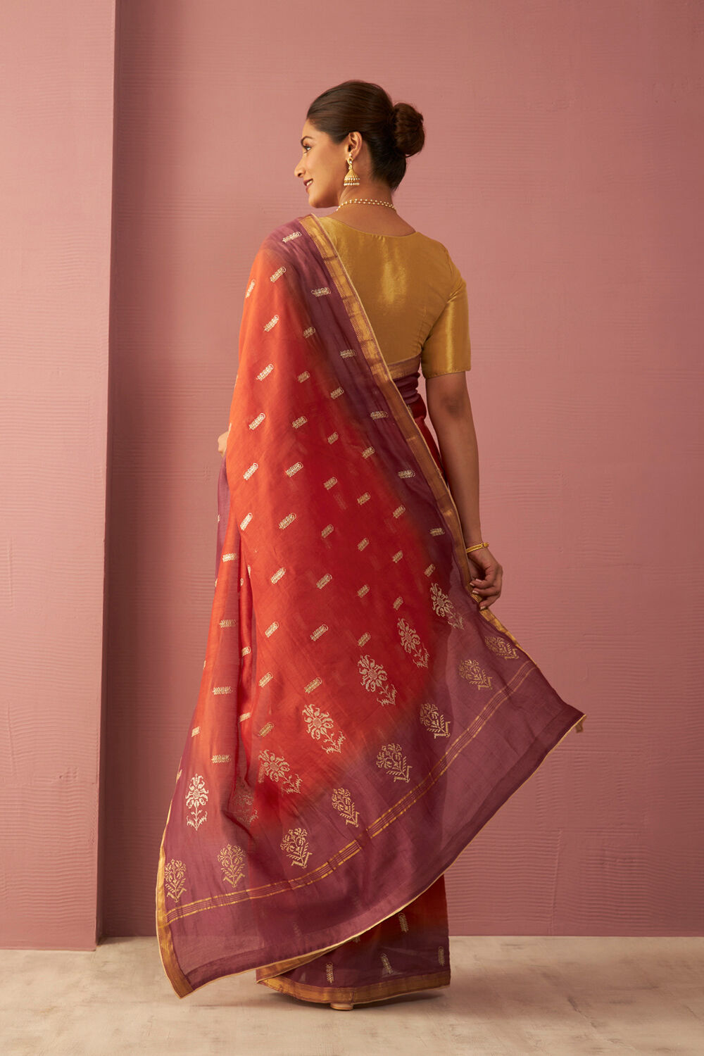 Orange Pure Silk Cotton Embroidered Saree image number null