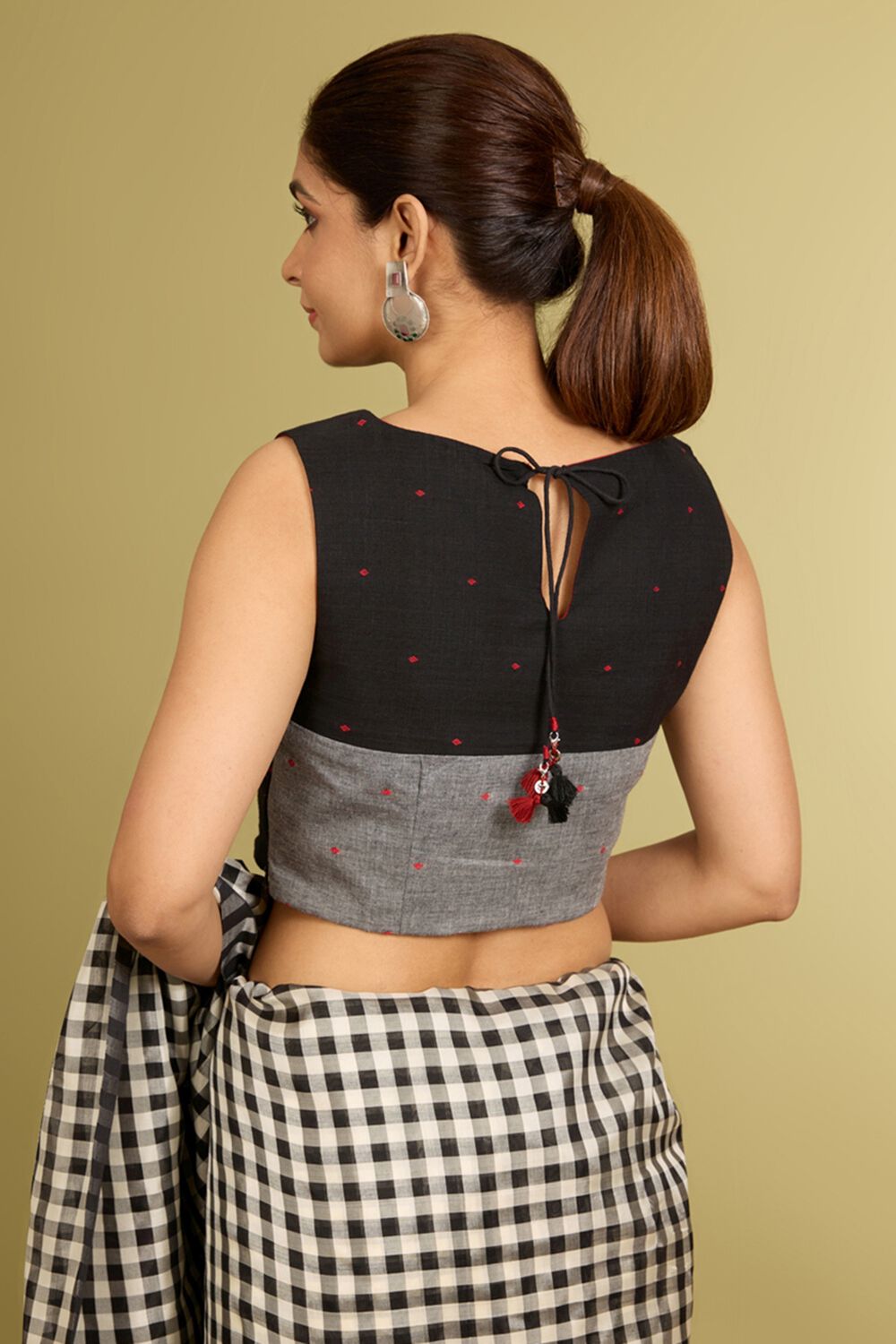 Black Woven Pure Cotton Blouse image number null