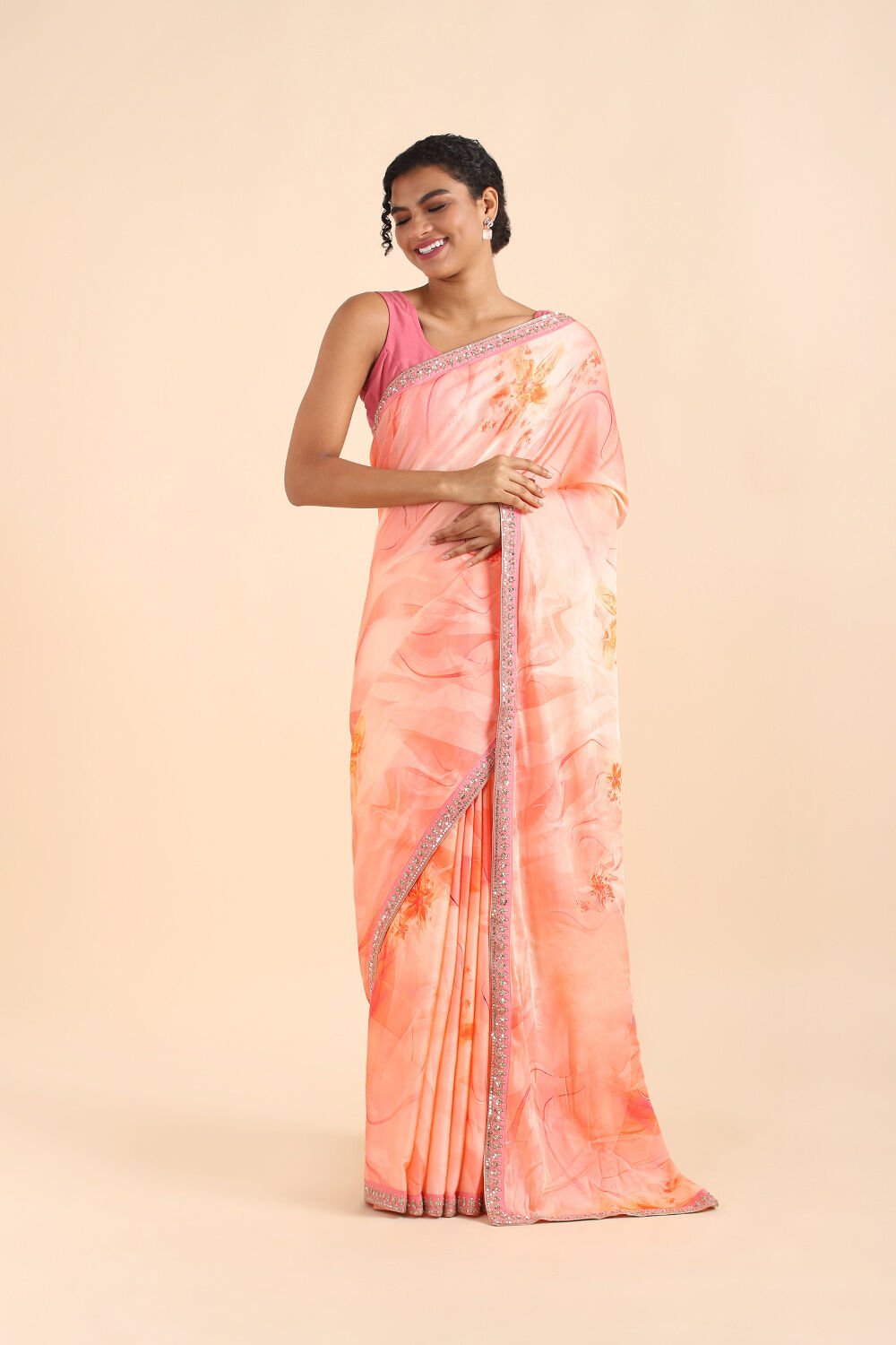 Light Pink Viscose Digital Printed Saree image number null