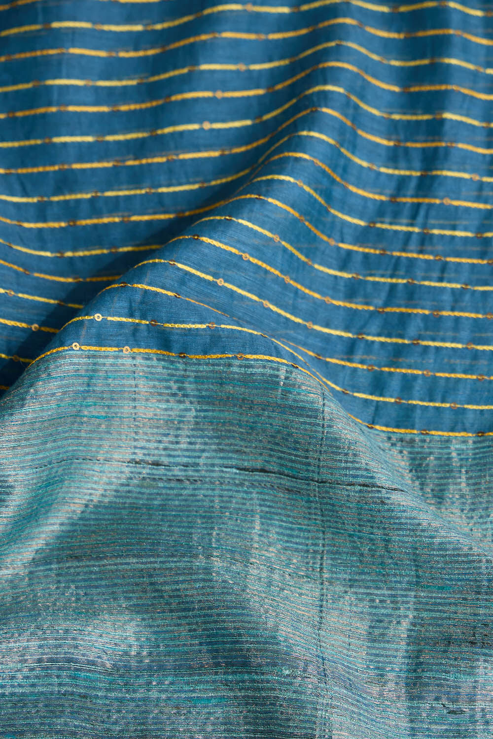 Blue Pure Silk Linen Embroidered Saree image number null