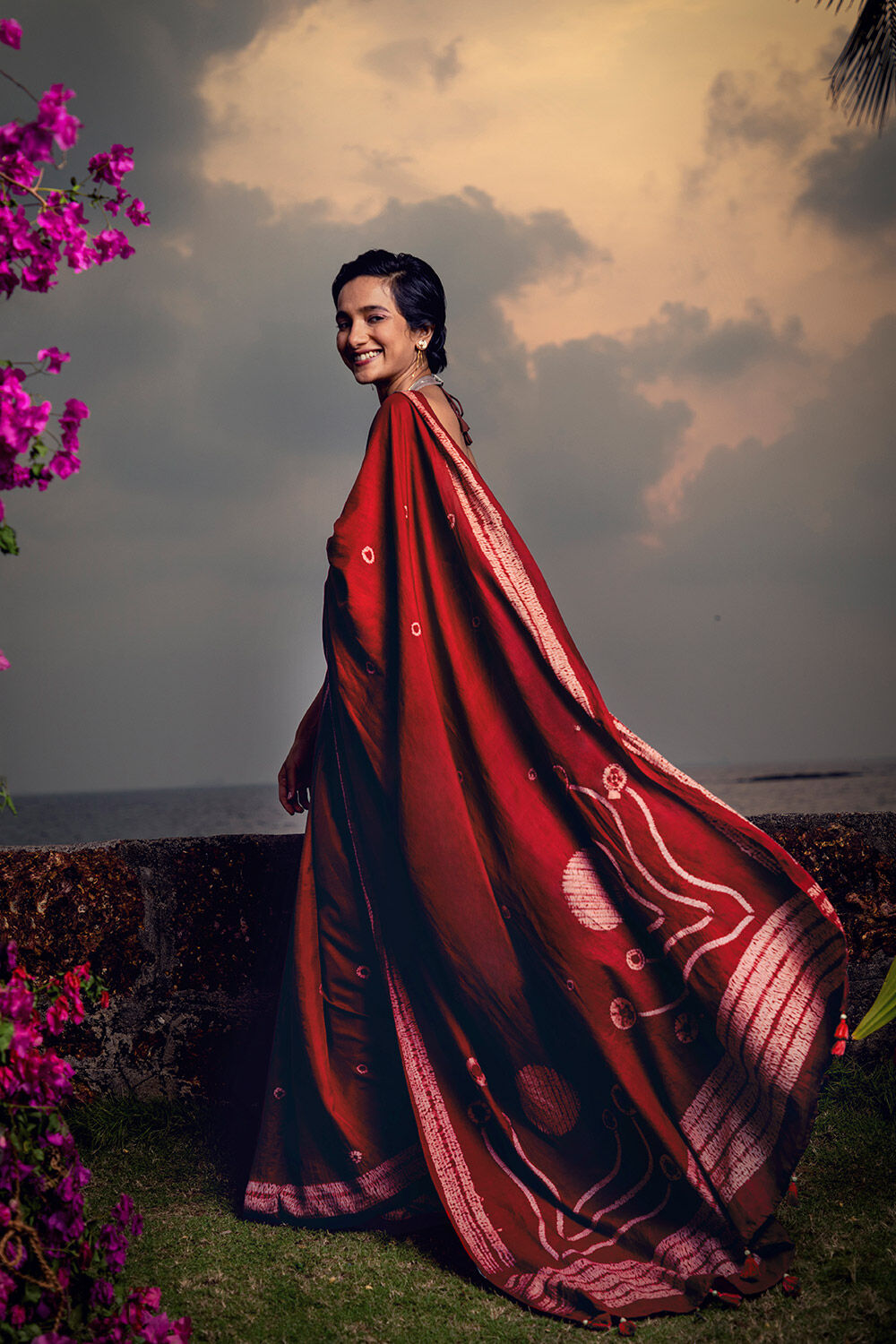 Red Pure Silk Shibori Saree image number null