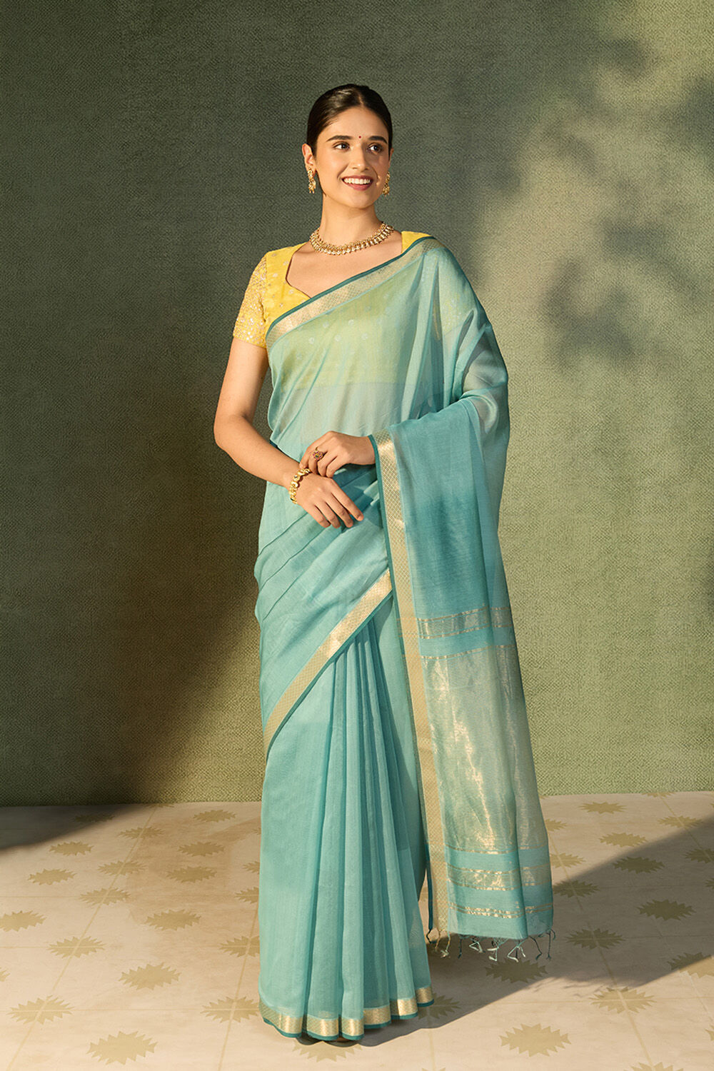 Light Blue Woven Pure Silk Cotton Maheshwari Saree image number null