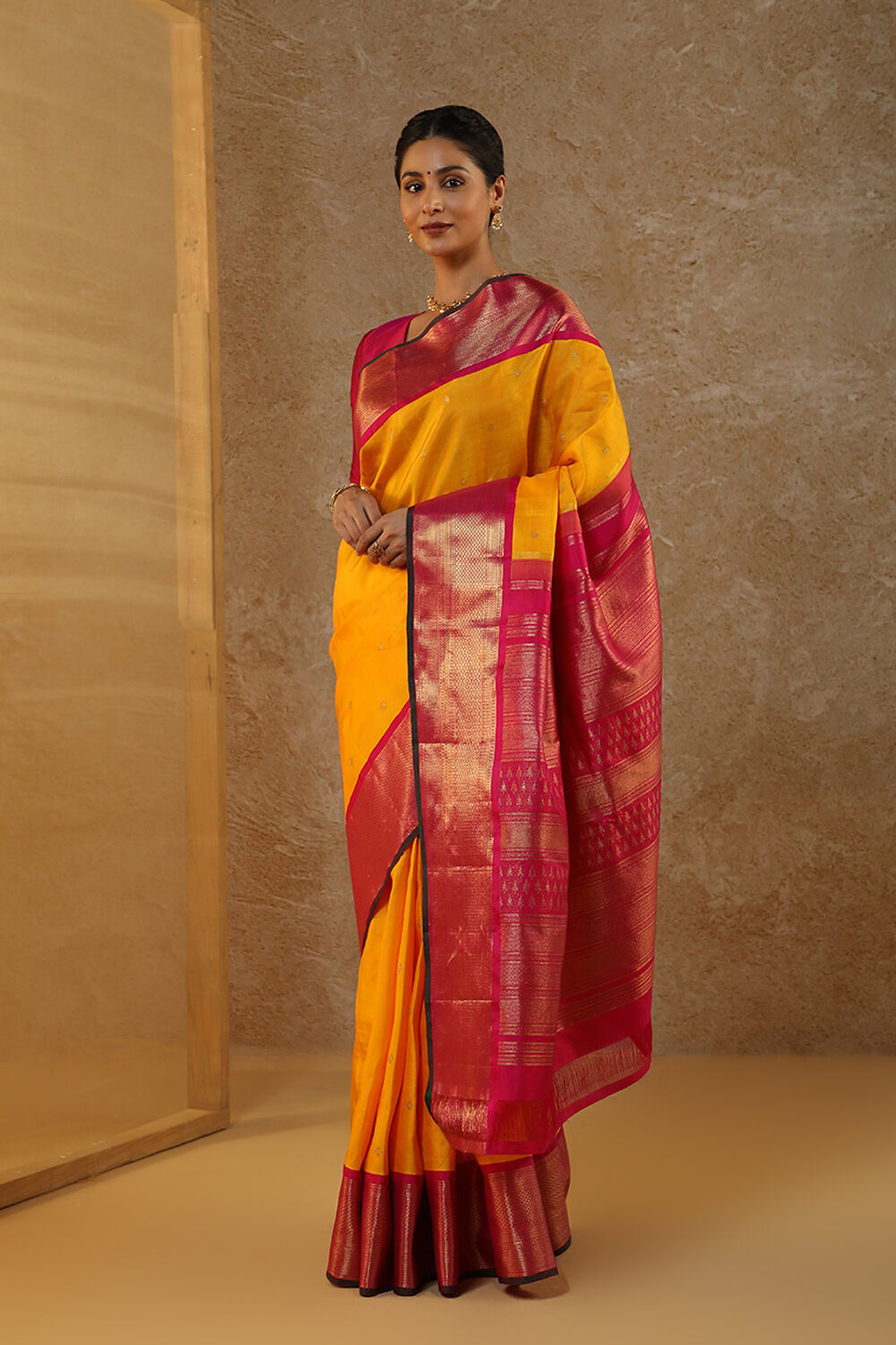 Yellow Pure Silk Woven Kanjivaram Saree image number null