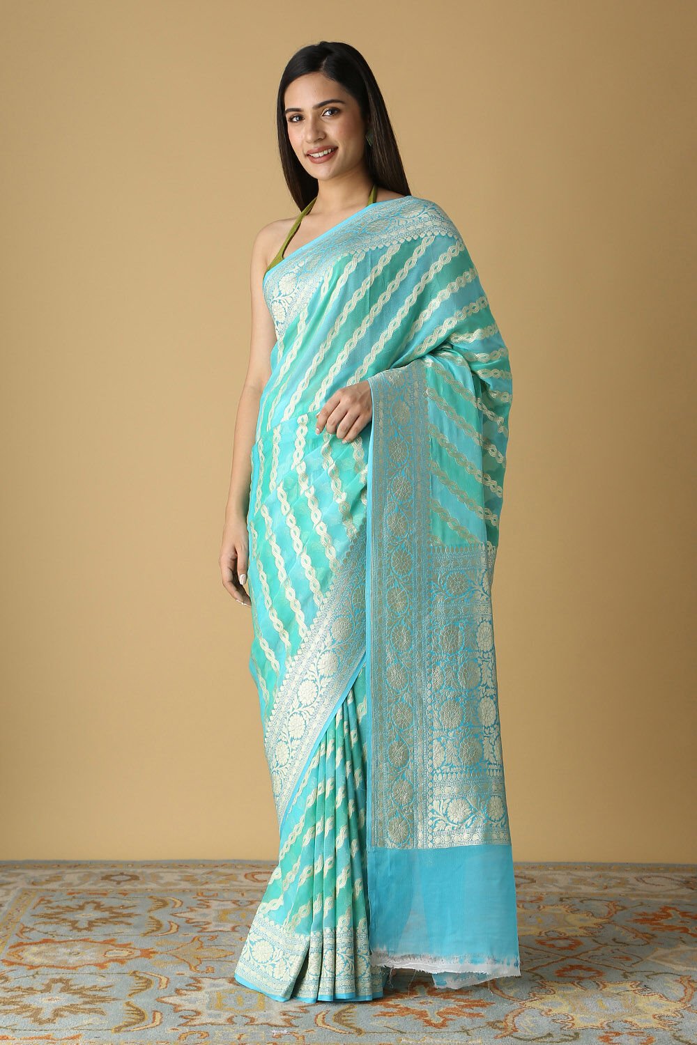 Light Pure Green Georgette Banarasi Saree image number null