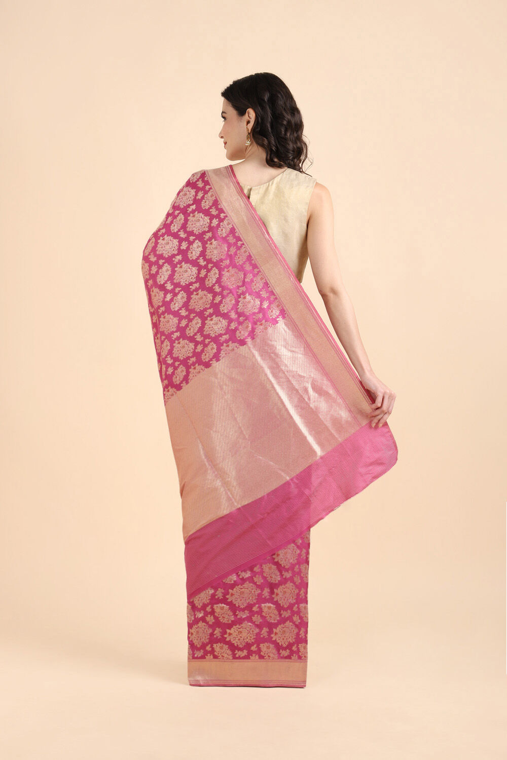 Dark Pink Pure Silk Banarasi Saree image number null