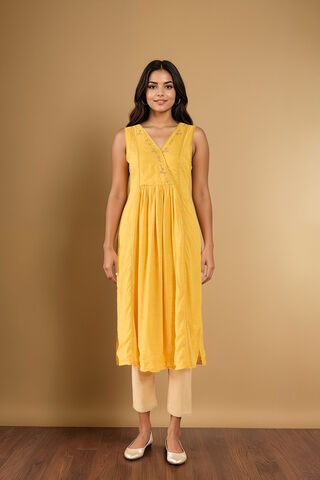 Yellow Embroidered Viscose Kurta thumbnail image number null