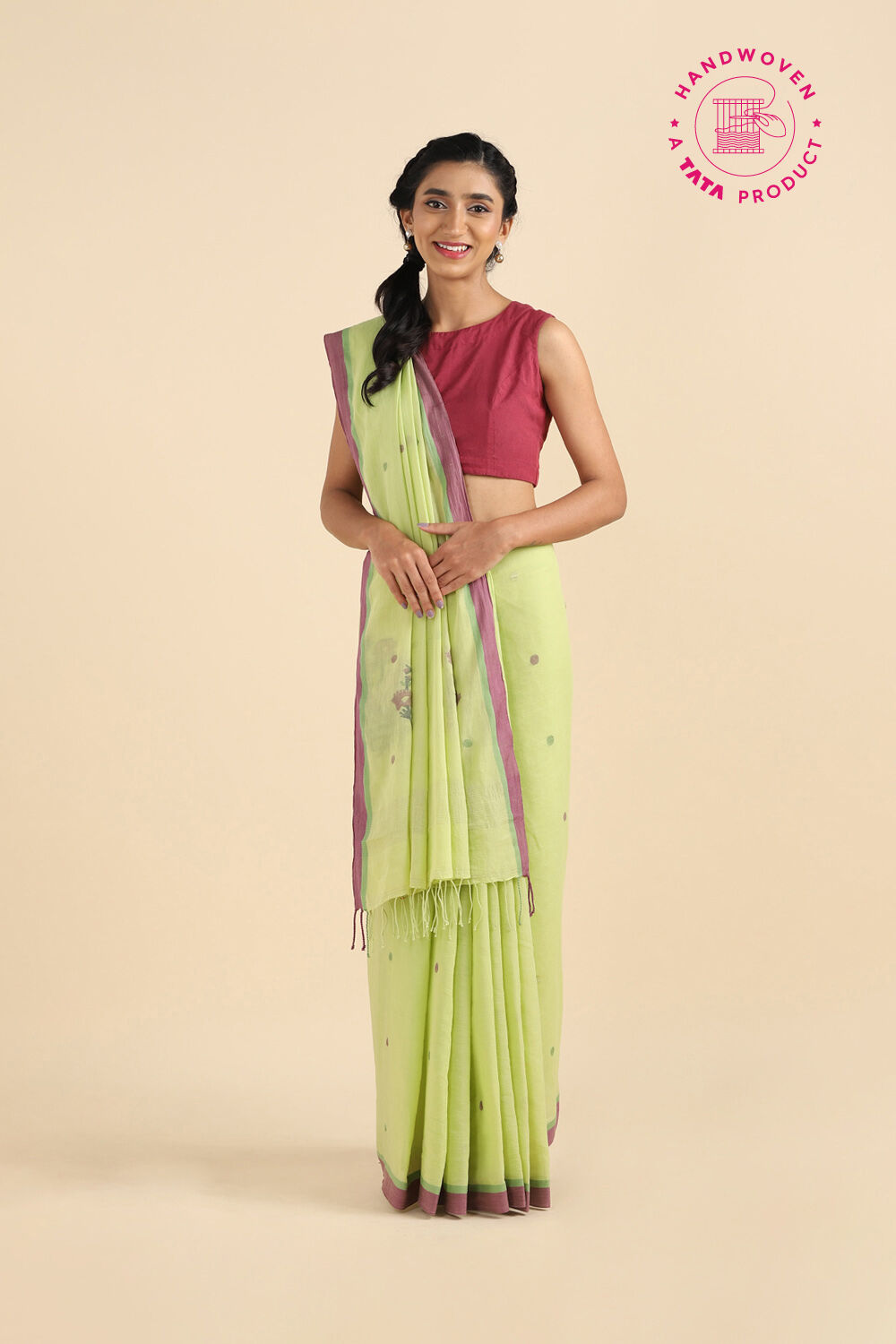 Light Green Cotton Pure Khadi Jamdani Saree image number null