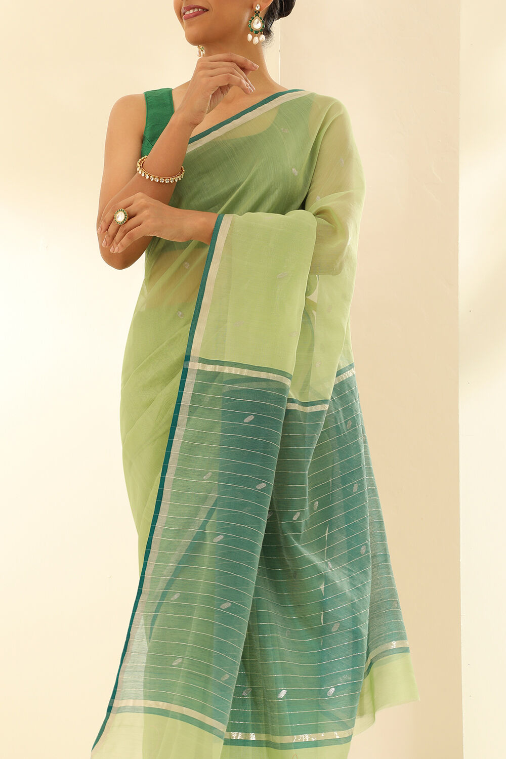 Light Green Pure Silk Cotton Woven Chanderi Saree image number null