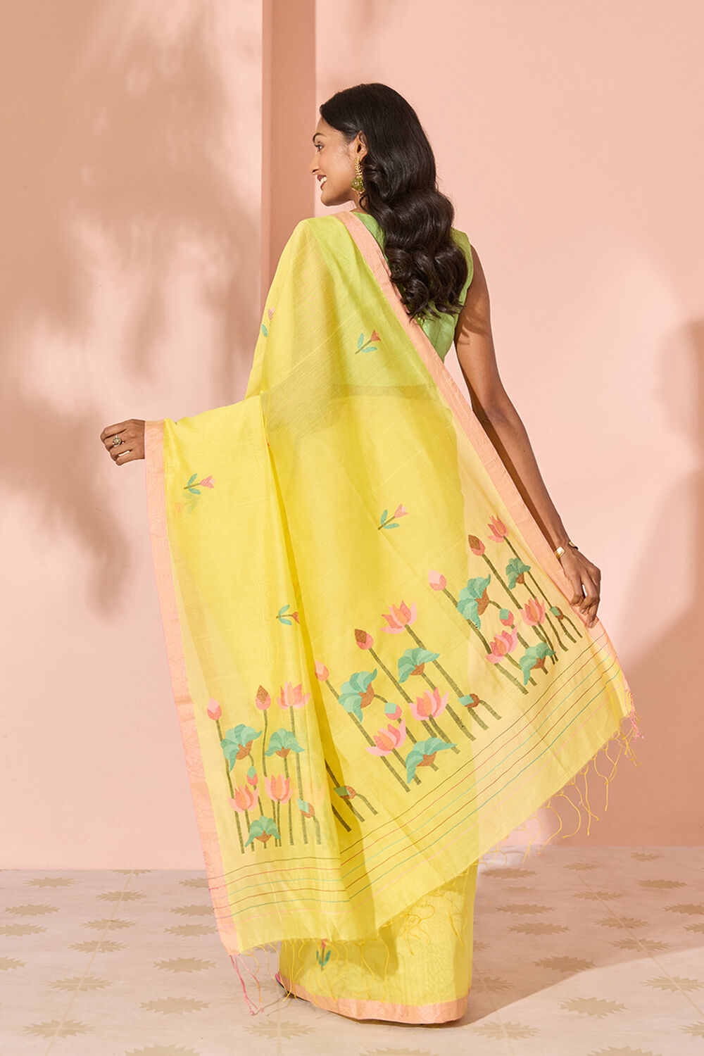 Yellow Jamdani Pure Silk Cotton Bengal Saree image number null