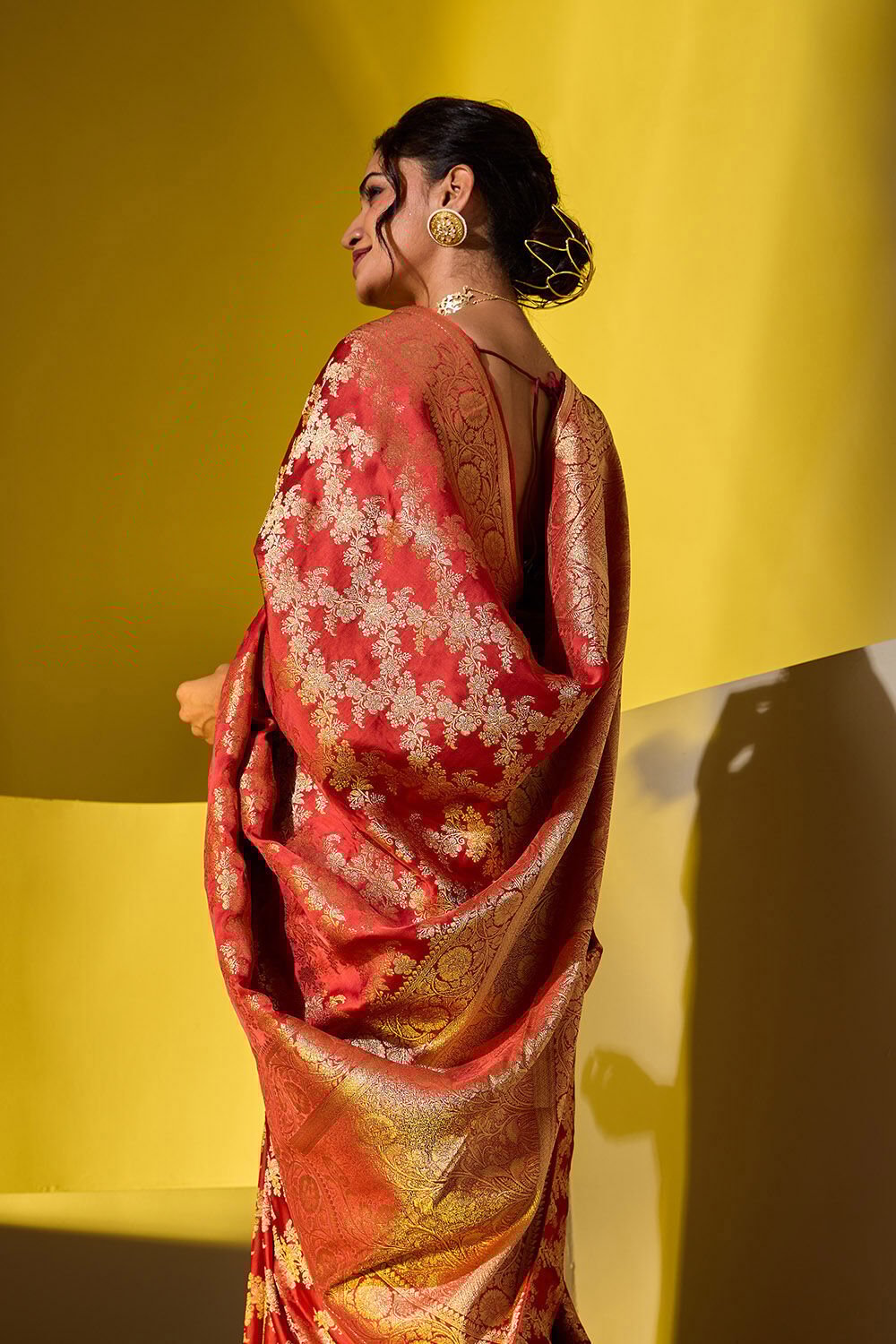 Orange Woven Viscose Saree image number null