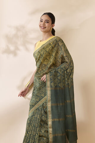 Dark Green Batik Pure Silk Cotton Ujjain Saree image number