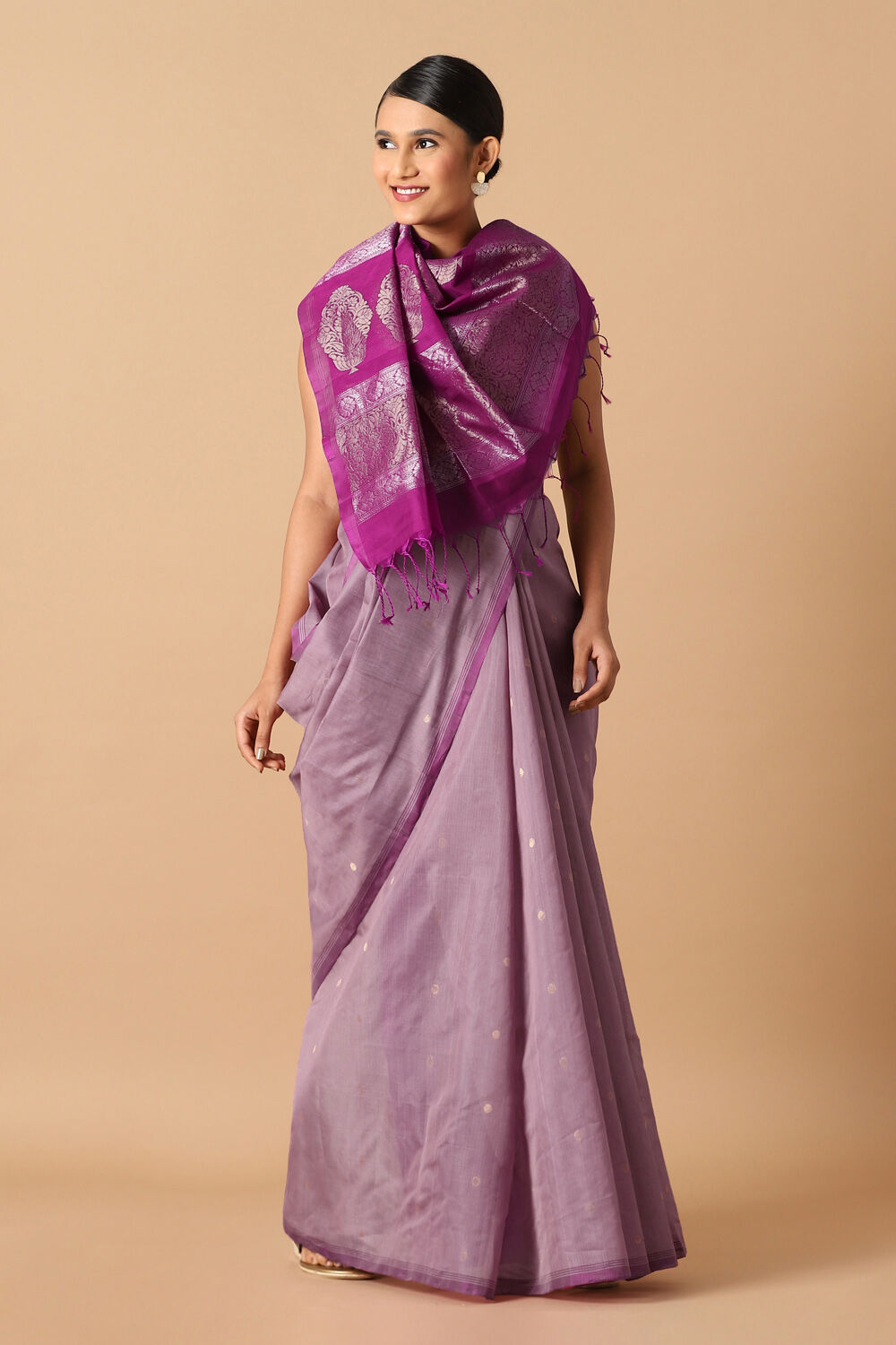 Light Violet Pure Silk Cotton South Saree image number null