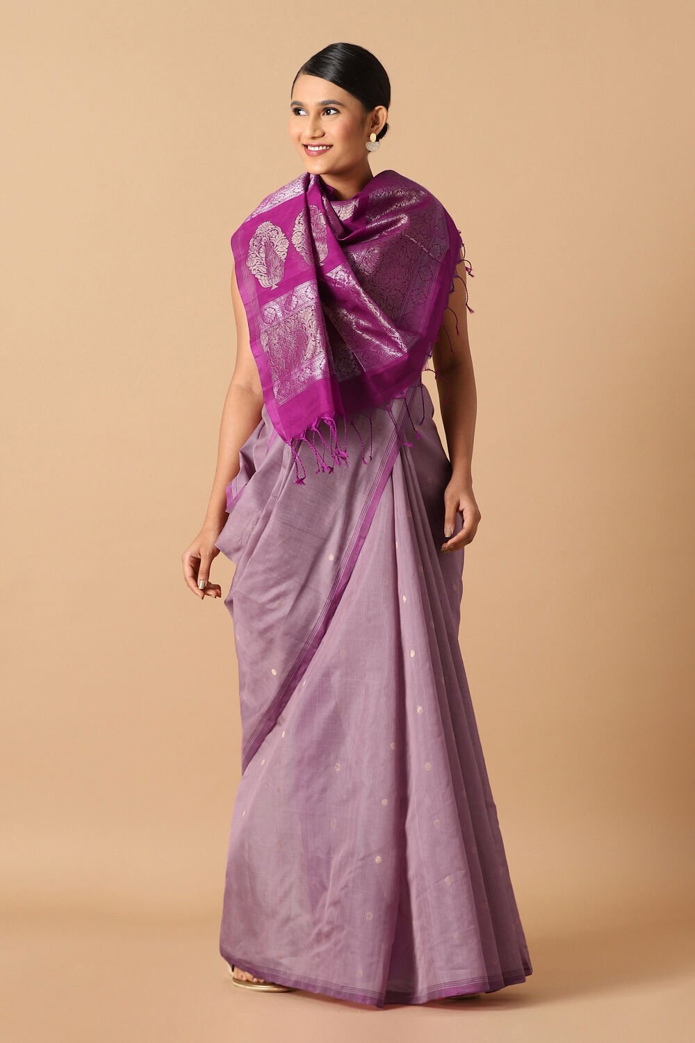 Light Violet Pure Silk Cotton South Saree image number null