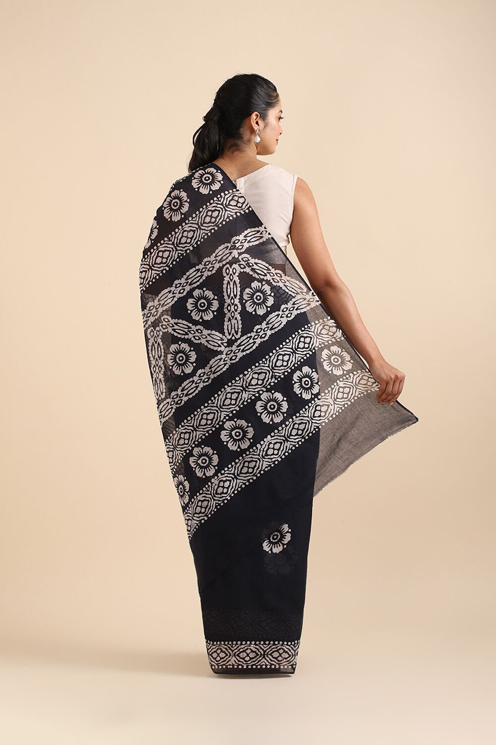 Black Pure Cotton Batik Saree image number null