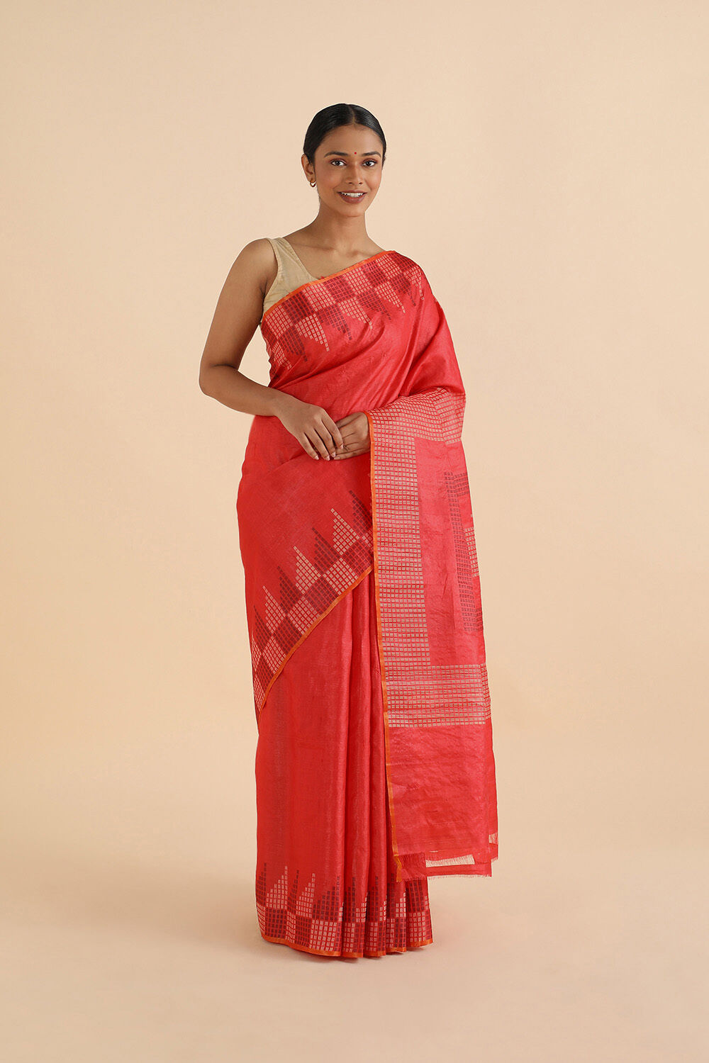 Red Pure Tussar Woven Saree image number null
