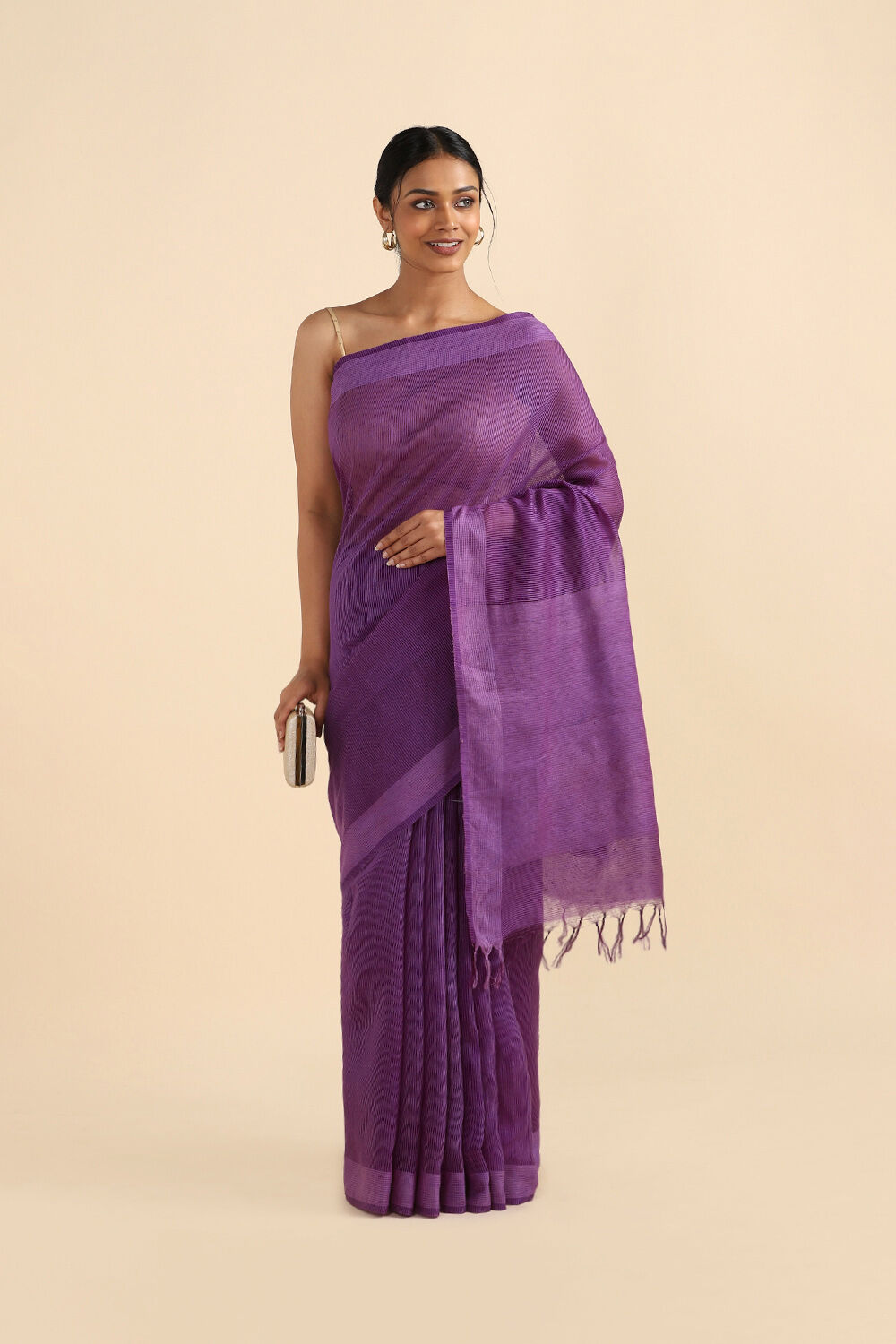Purple Pure Silk Woven Saree image number null