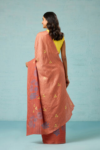 Orange Chattisgarh Block Printed Pure Tussar Silk Saree thumbnail image number null