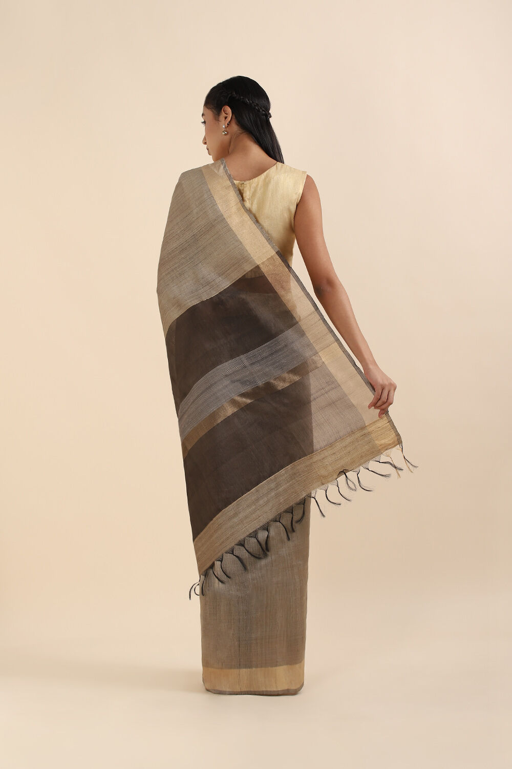 Beige Pure Tussar Silk Bhagalpuri Saree image number null