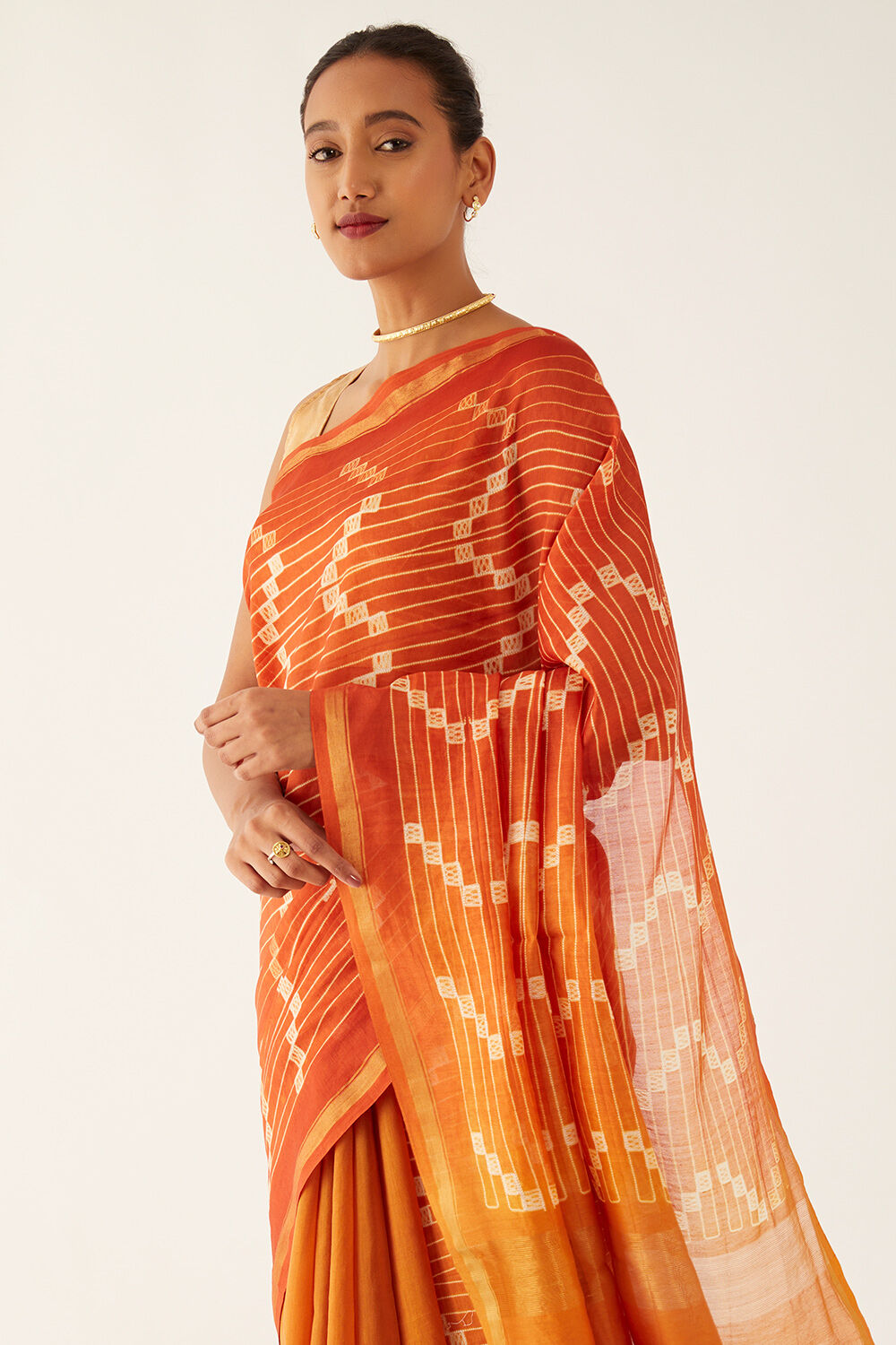 Orange Pure Silk Cotton Shibori Saree image number null