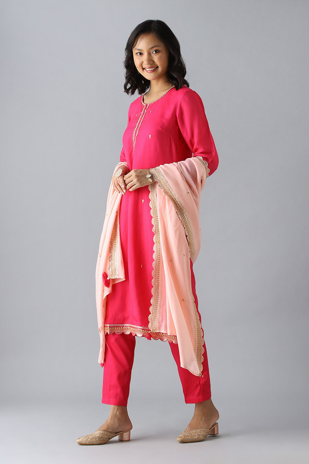 Pink Embroidered Viscose Kurta Set image number null