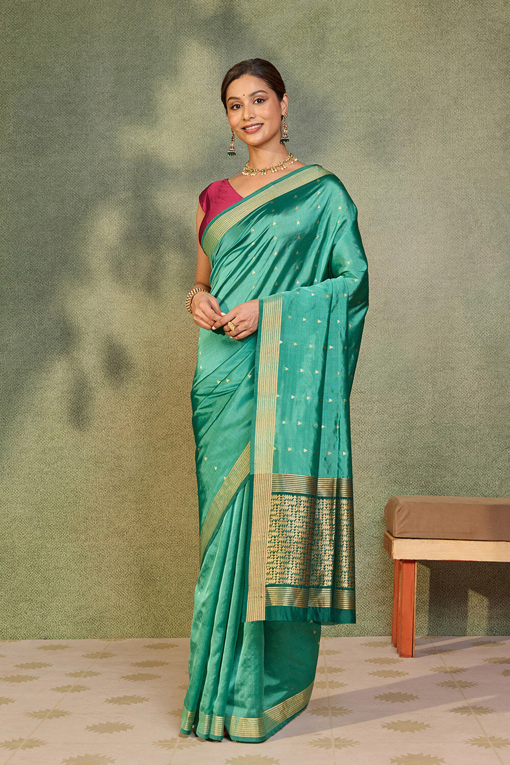 Green Silk Viscose Cutwork Banaras  Saree image number null