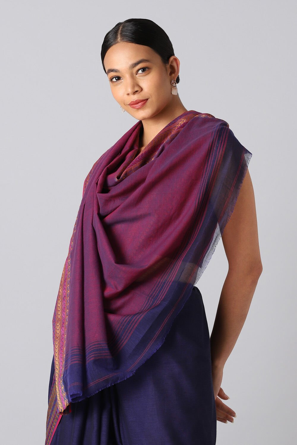 Purple Pure Cotton Bengal Saree image number null