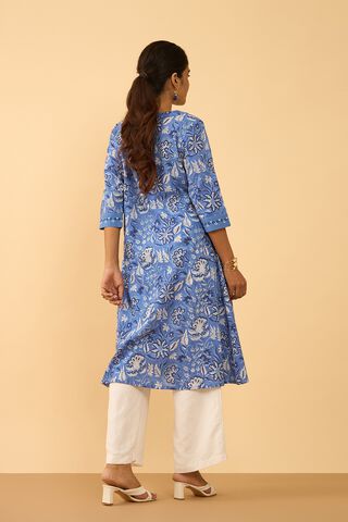 Blue Pure Cotton Printed Embroidered Kurta thumbnail image number null