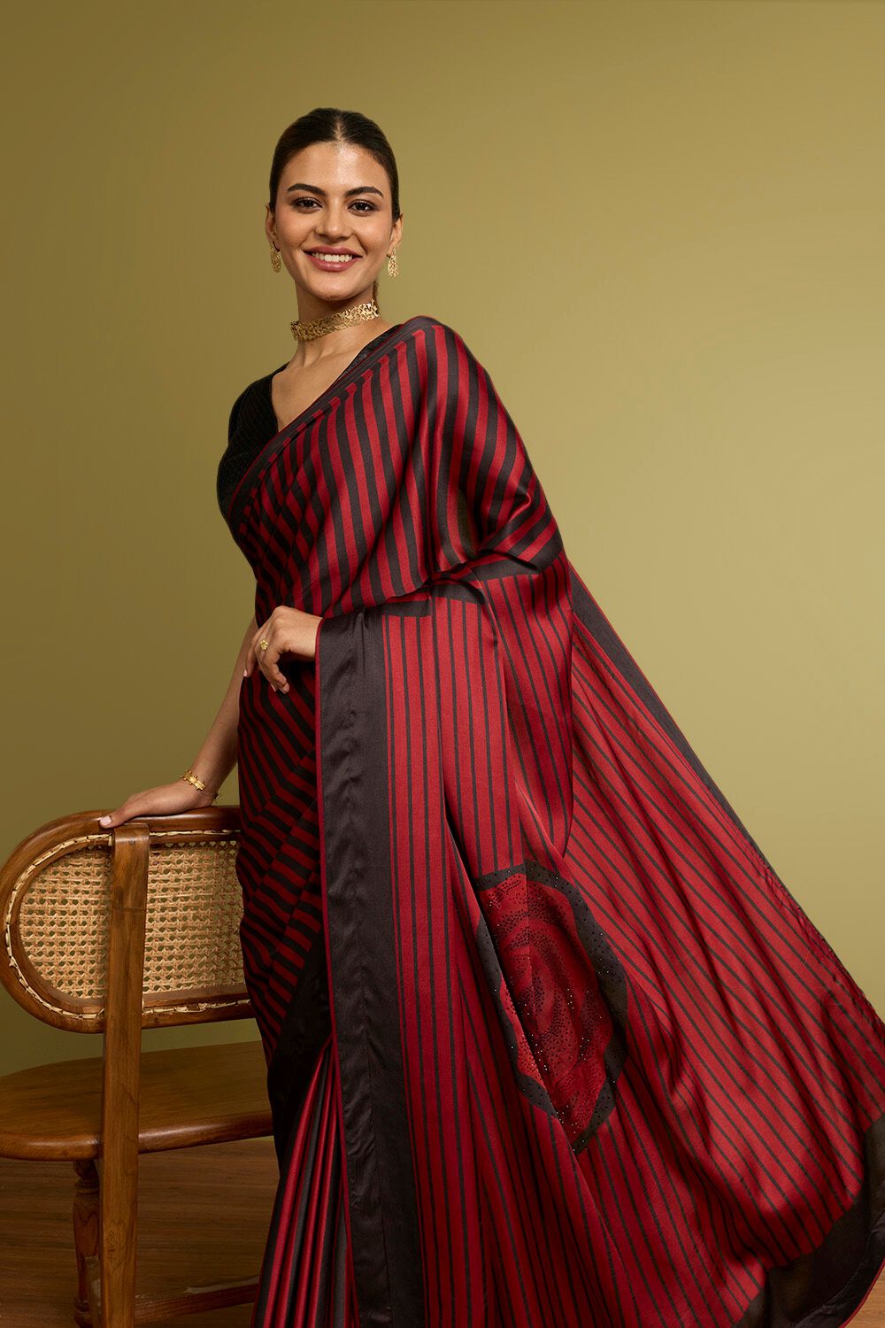 Red Printed Viscose Saree image number null