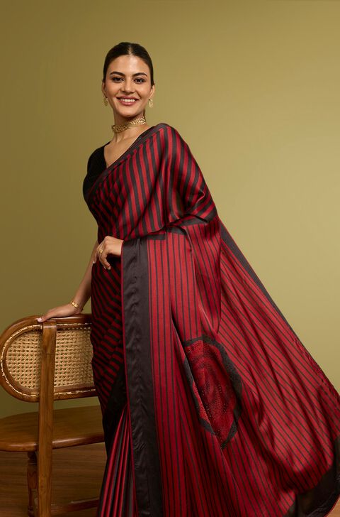 Red Printed Viscose Saree
