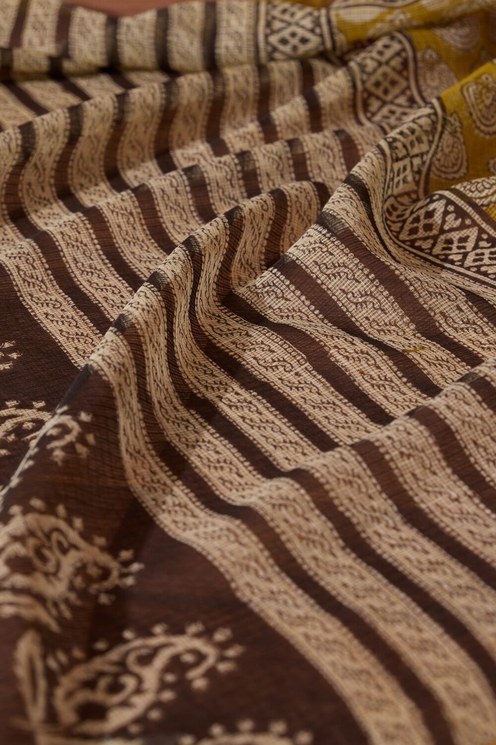 Yellow Rajasthan Bagru Block Printed Pure Cotton Kota Saree image number null