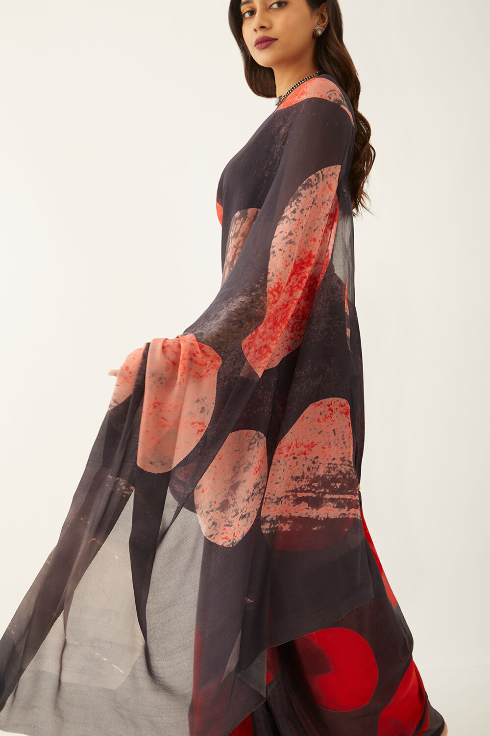 Red Viscose Crepe Printed Saree image number null