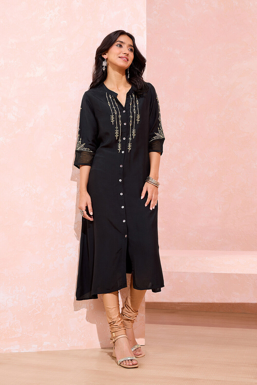 Black Viscose Embroidered Kurta image number null
