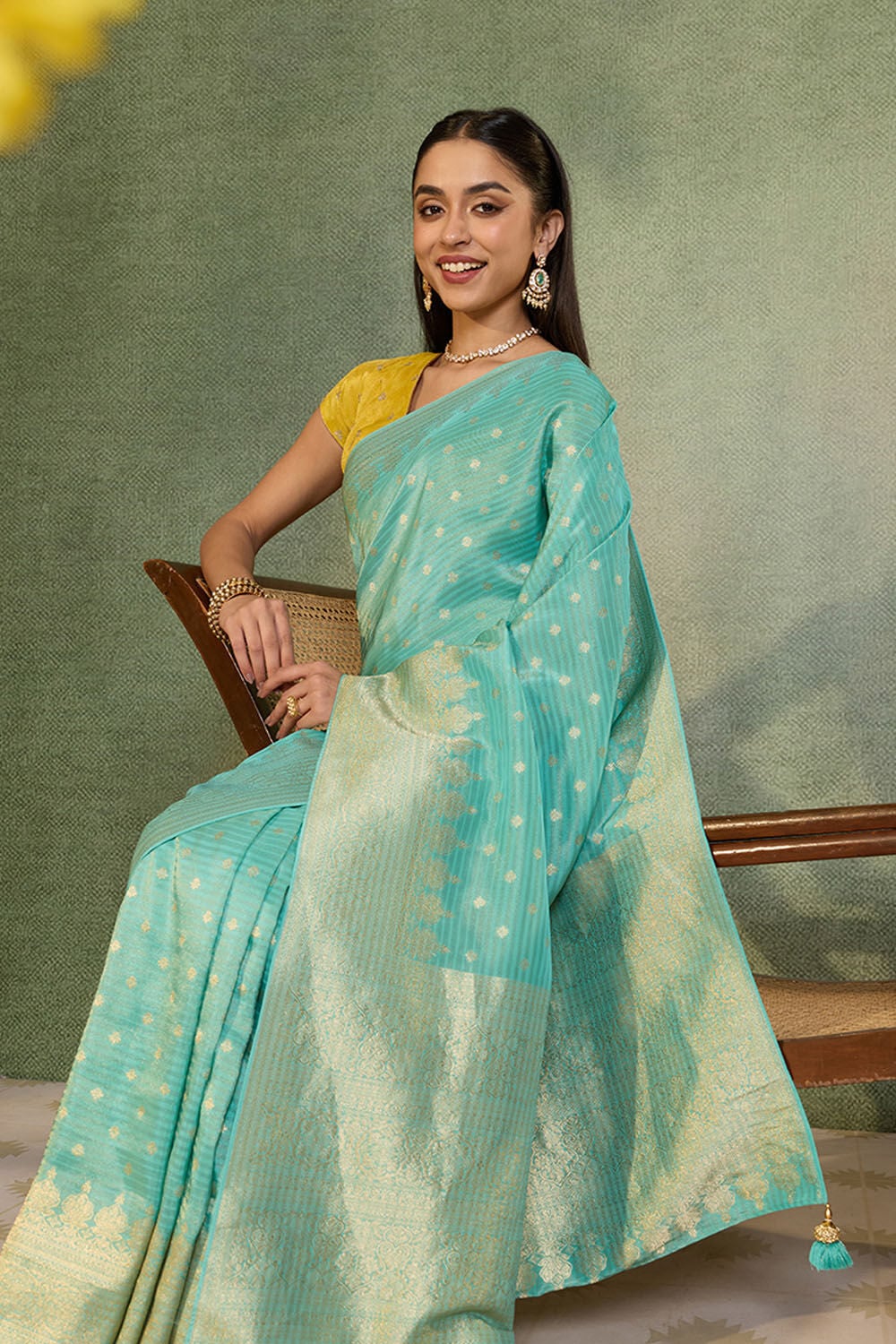 Blue   Woven Viscose Tissue Saree image number null