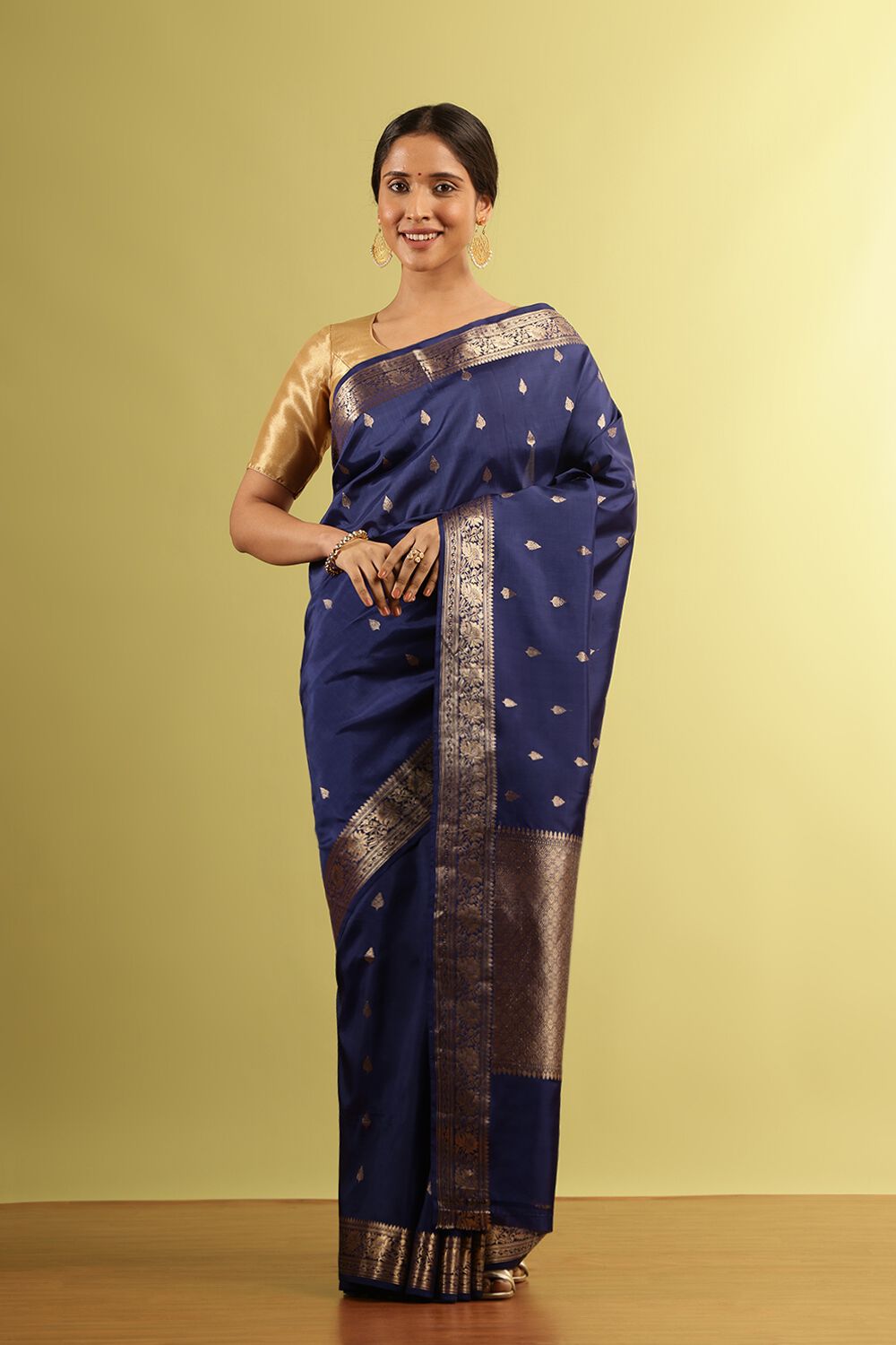 Dark Blue Silk Viscose Woven Saree image number null