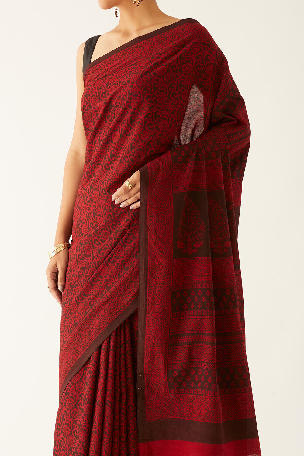 Red Pure Cotton Bagh Printed Saree image number null
