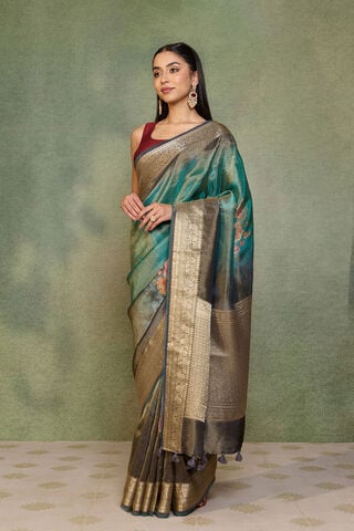 Green Printed Viscose Tissue Saree thumbnail image number null