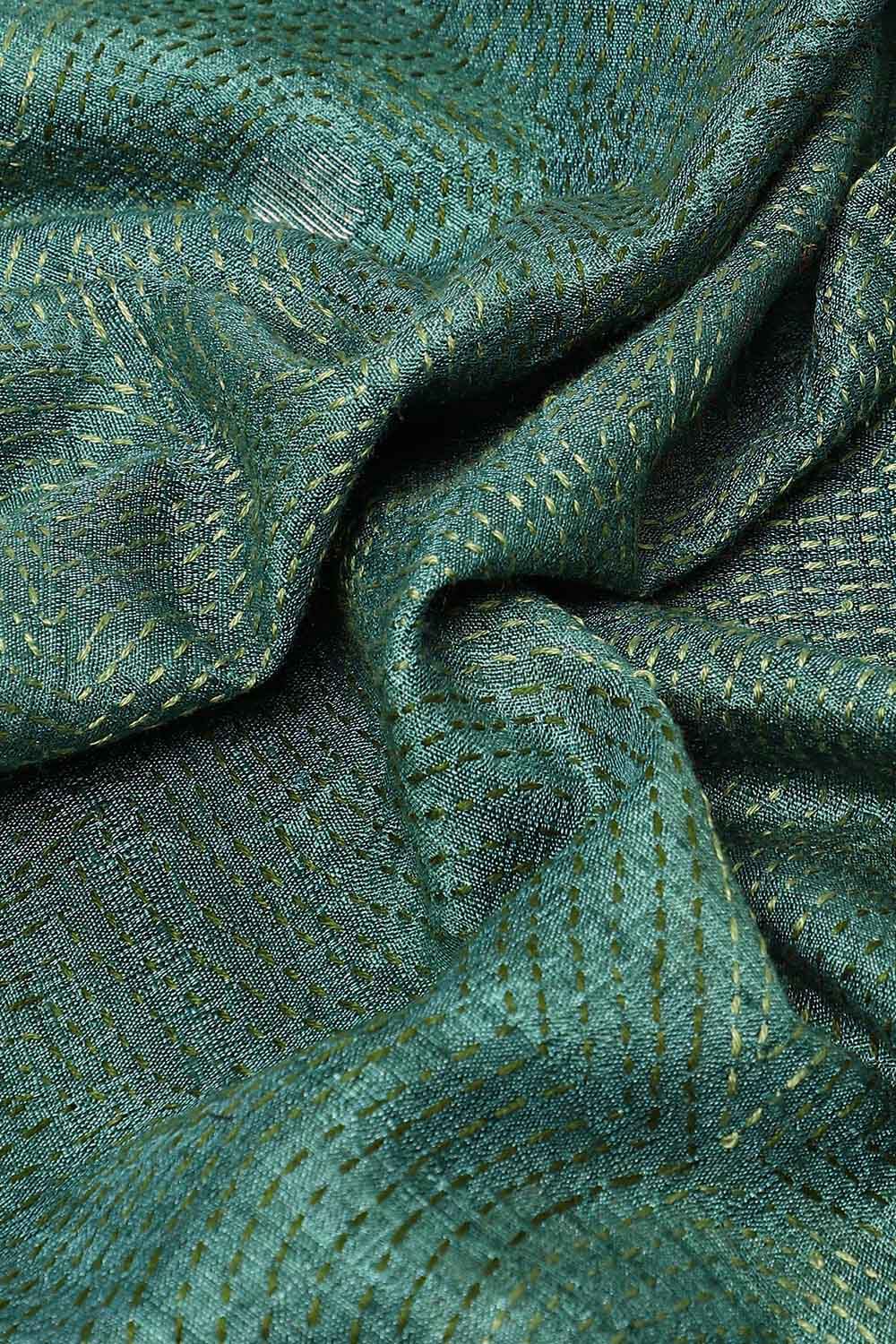 Green Pure Silk Tussar Jamdani Saree image number null