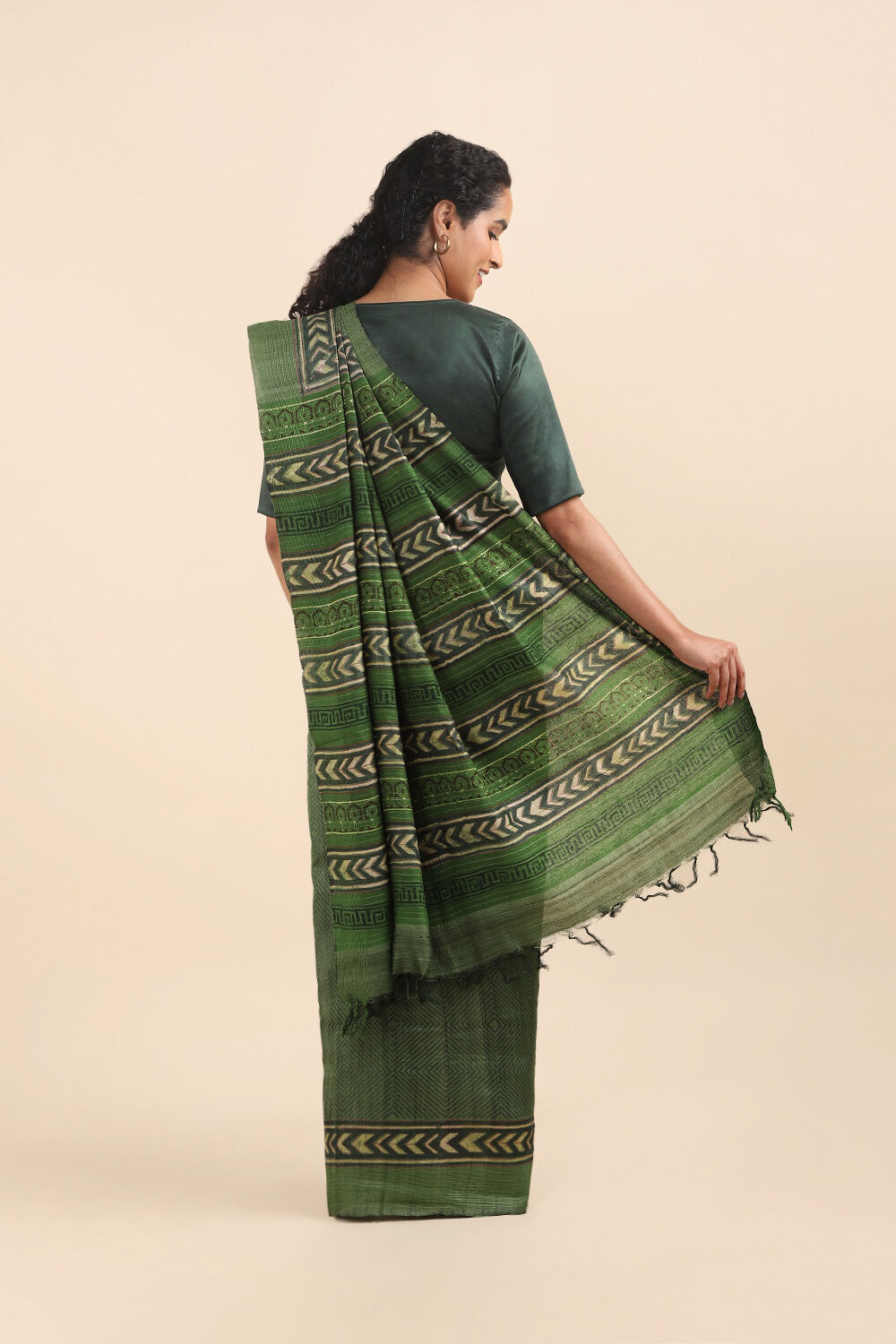 Green Pure Tussar Printed Saree image number null