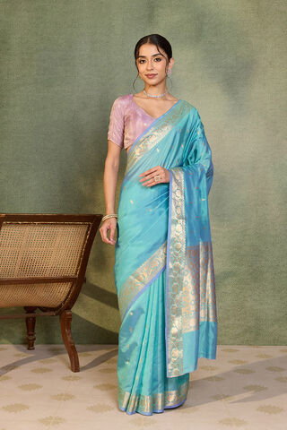 Light Blue Silk Viscose Cutwork Banarasi Saree thumbnail image number null