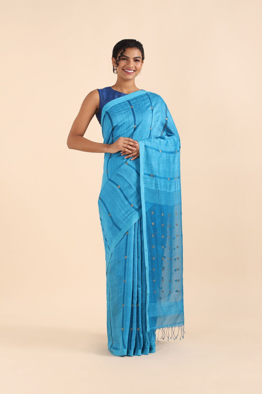 Blue Pure Silk Vanya Bengal Saree image number null